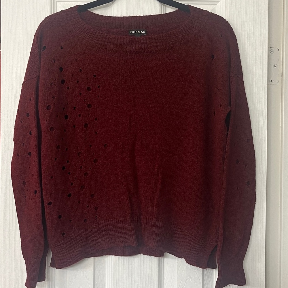 Express Burgundy Distressed Sweater M